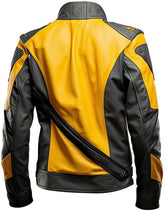 Men's Mustard and Charcoal Black Sheepskin Biker Real Leather Jacket
